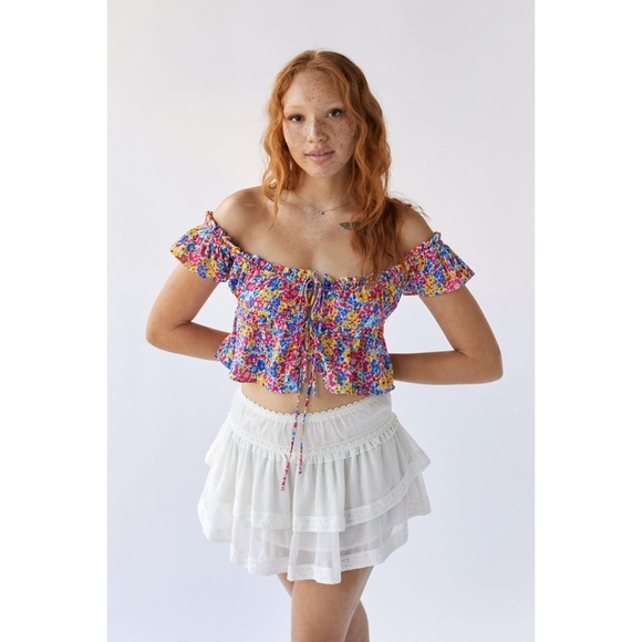 NWOT For Love & Lemons Sasha Floral Ruffle Satin Crop Top - Picture 5 of 12